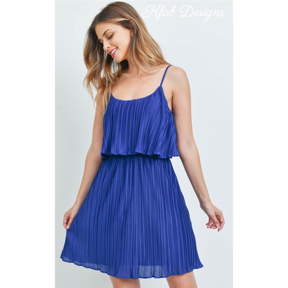 💙LAST! Royal Pleated Adjustable Strap Lined Dress - Picture 5 of 9